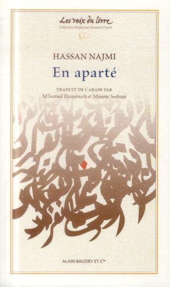 Couverture du livre « En aparté » de Hassan Najmi aux éditions Alain Baudry Et Compagnie