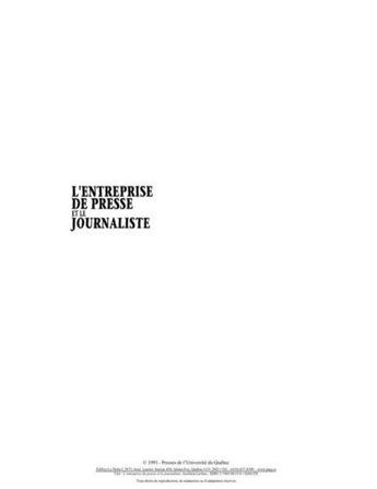 Couverture du livre « L'entreprise de presse et le journaliste » de Aurelien Leclerc aux éditions Pu De Quebec