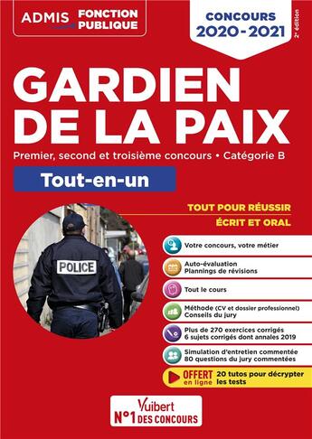 Couverture du livre « Gardien de la paix ; concours (édition 2020/2021) » de Francois Lavedan aux éditions Vuibert