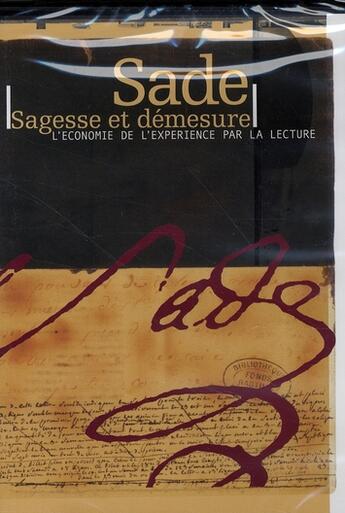 Couverture du livre « Sade, sagesse et demesure » de Renard Andre aux éditions Jourdan