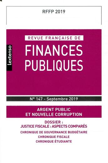 Couverture du livre « Revue francaise de finances publiques n 147 - septembre 2019 » de  aux éditions Lgdj