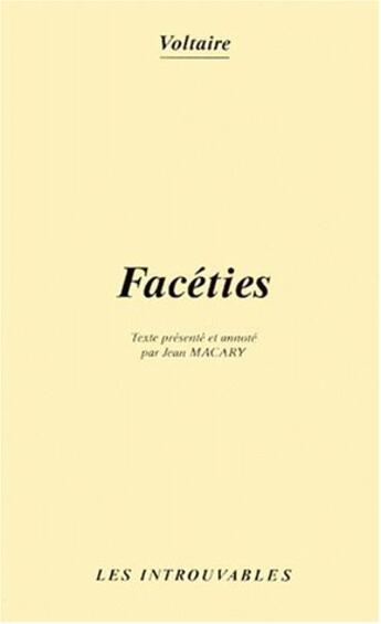 Couverture du livre « Facéties » de Voltaire aux éditions L'harmattan