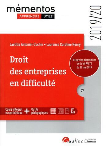 Couverture du livre « Droit des entreprises en difficulté (édition 2019/2020) » de Laurence-Caroline Henry et Laetitia Antonini-Cochin aux éditions Gualino