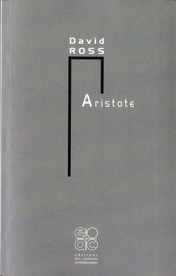 Couverture du livre « Aristote » de David Ross aux éditions Archives Contemporaines