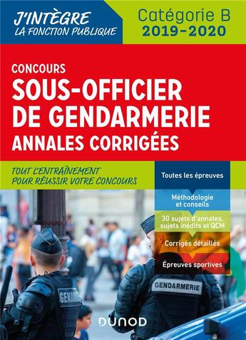 Couverture du livre « Concours sous-officier de gendarmerie ; annales corrigées ; concours (édition 2019/2020) » de Renald Boismoreau et Thibault Couarc'H et Jean Marc Groga et Bruno Cossou et Nathalie Nadaraj aux éditions Dunod