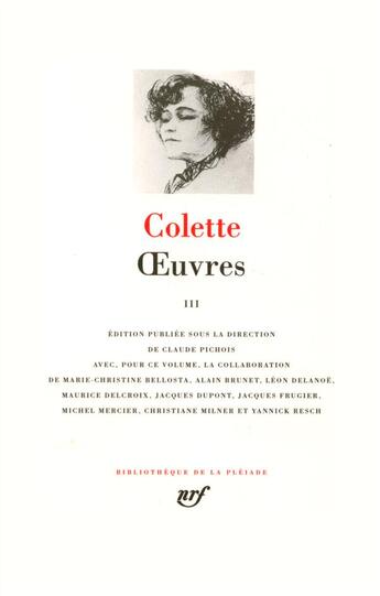 Couverture du livre « Oeuvres t.3 » de Colette aux éditions Gallimard