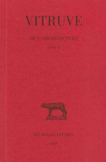 Couverture du livre « De l'architecture L2 » de Vitruve aux éditions Belles Lettres