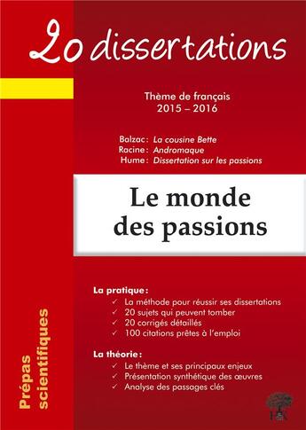 Couverture du livre « 20 dissertations sur le thème de français 2015 2016 en prepas scientifiques » de Natalia Leclerc et Matthieu Bennet aux éditions H & K