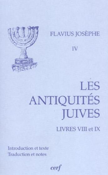 Couverture du livre « Les antiquites juives, livres viii-ix » de Flavius Josephe aux éditions Cerf