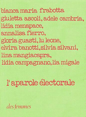 Couverture du livre « L'aparole électorale » de  aux éditions Des Femmes