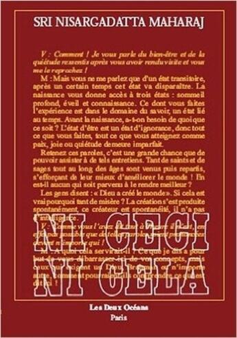 Couverture du livre « Ni ceci ni cela » de Nisargadatta Maharaj aux éditions Les Deux Oceans