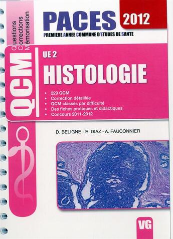 Couverture du livre « Qcm paces ue2 histologie 2012 » de D.Beligne aux éditions Vernazobres Grego