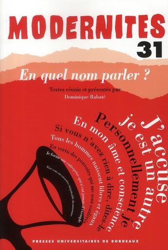 Couverture du livre « En quel nom parler ? » de Dominique Rabate aux éditions Pu De Bordeaux