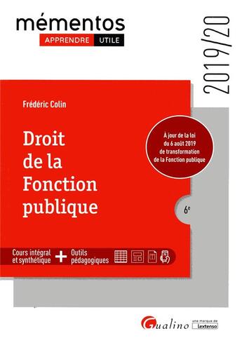 Couverture du livre « Droit de la fonction publique (édition 2019/2020) » de Frederic Colin aux éditions Gualino