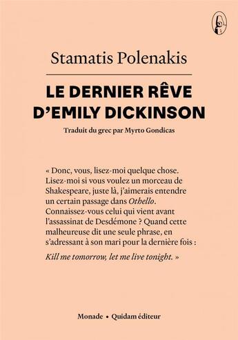 Couverture du livre « Le dernier rêve d'Emily Dickinson » de Stamatis Polenakis aux éditions Quidam