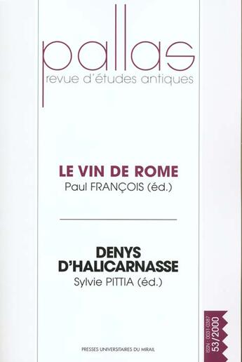 Couverture du livre « Le vin de rome denys d'halicarnasse » de  aux éditions Pu Du Midi