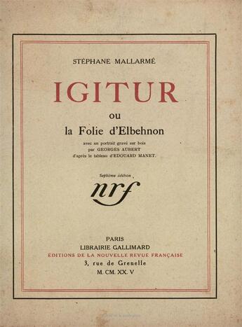 Couverture du livre « Igitur ou la folie d'elbehnon » de Stephane Mallarme aux éditions Gallimard