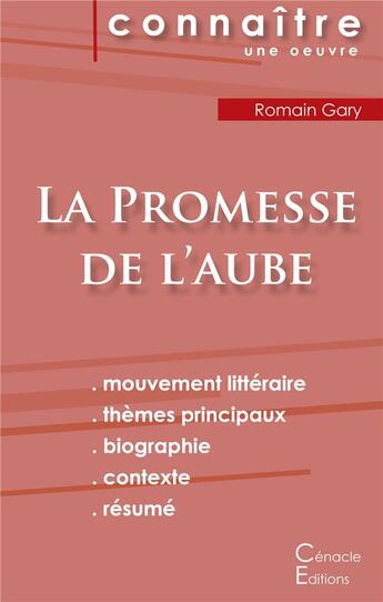 Couverture du livre « La promesse de l'aube, de Romain Gary ; fiche de lecture, analyse littéraire de référence » de  aux éditions Editions Du Cenacle