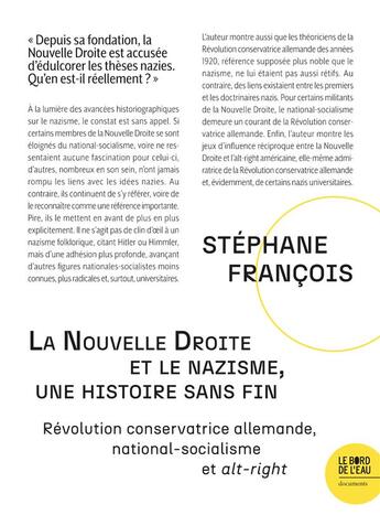 Couverture du livre « La nouvelle droite et le nazisme, une histoire sans fin » de Stephane Francois aux éditions Bord De L'eau