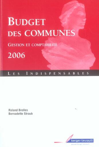 Couverture du livre « Budget des communes gestion et comptabilite 16e » de Brolles-Straub aux éditions Berger-levrault