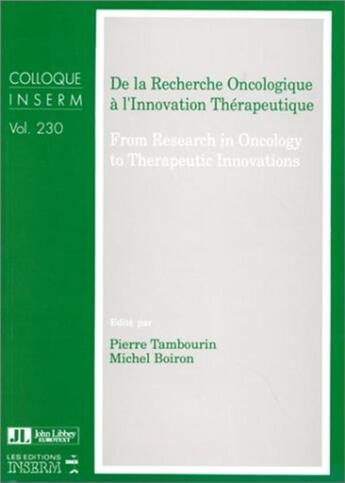 Couverture du livre « Recher Oncol A Innov Ther » de Tambourin P aux éditions John Libbey