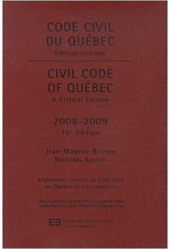 Couverture du livre « Civil code of Québec (édition 2008/2009) » de Brisson Jm aux éditions Yvon Blais