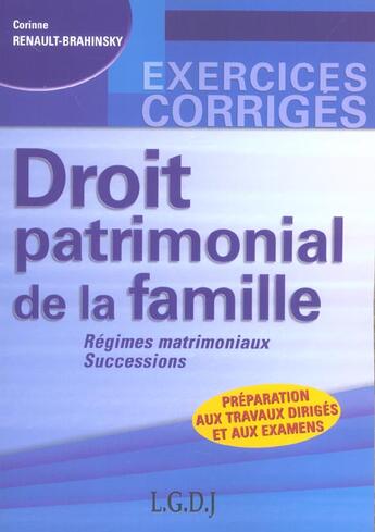 Couverture du livre « Exercices corriges droit de la famille regimes matrimoniaux et successions » de Brahinsky Renault aux éditions Gualino