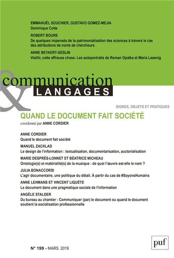 Couverture du livre « Communication et langages 2019, n.199 » de  aux éditions Puf