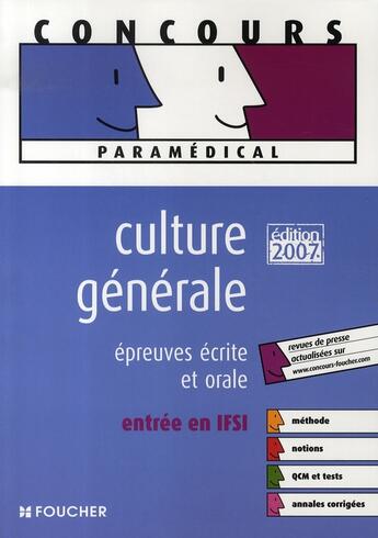 Couverture du livre « Culture générale épreuves écrite et orale ifsi » de Valerie Beal aux éditions Foucher