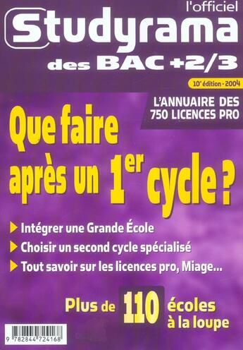 Couverture du livre « Que faire apres un 1er cycle ? » de  aux éditions Studyrama