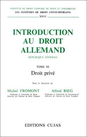 Couverture du livre « Introduction au droit allemand » de Fromont aux éditions Cujas