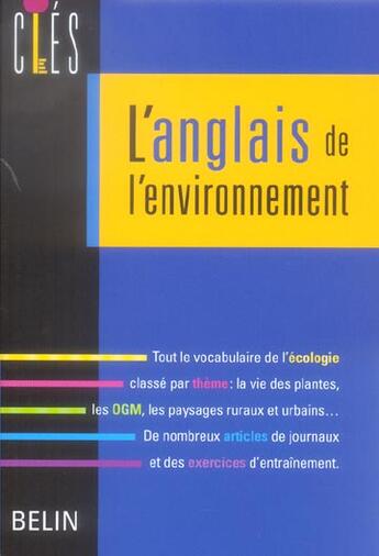 Couverture du livre « L'anglais de l'environnement » de Lennartz-Walker Juli aux éditions Belin