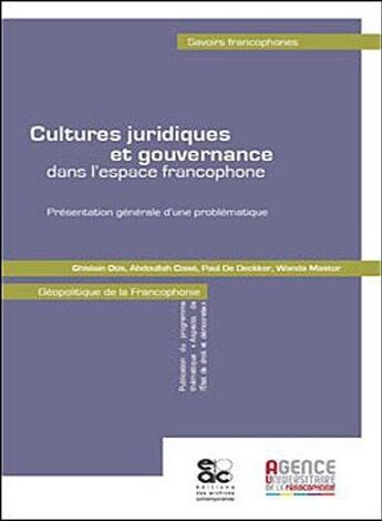 Couverture du livre « Cultures juridiques et gouvernance dans l'espace francophone » de  aux éditions Archives Contemporaines