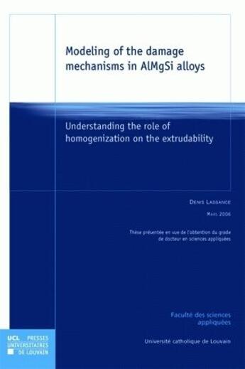 Couverture du livre « Modeling of the damage mechanisms in almgsi alloys » de Lassance aux éditions Pu De Louvain