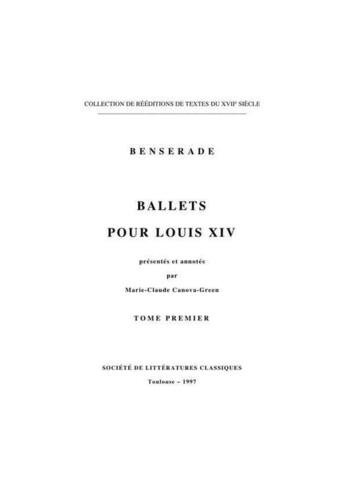 Couverture du livre « Ballets pour Louis XIV t.1 » de Isaac De Benserade aux éditions Slc