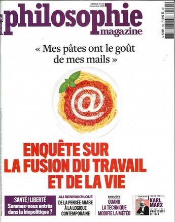 Couverture du livre « Philosophie magazine n 144 - travail, no limit ? novembre 2020 » de  aux éditions Philo Revue