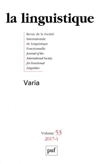 Couverture du livre « La linguistique 2017 vol.53 n 1 » de  aux éditions Puf