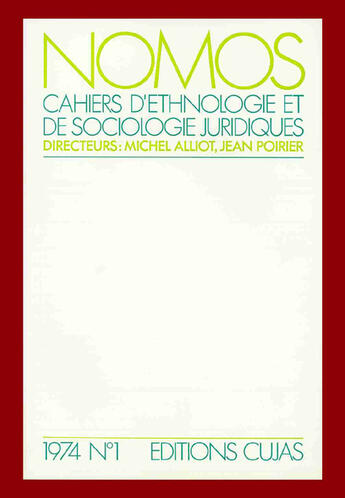 Couverture du livre « Nomos, cahiers d'ethnologie et de sociologie juridiques t.1 » de Jean Poirier et Michel Alliot aux éditions Cujas