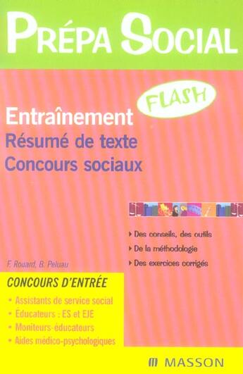 Couverture du livre « Entrainement flash ; resume de texte ; concours sociaux (3e édition) » de  aux éditions Elsevier-masson