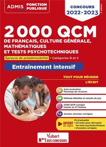 Couverture du livre « 2000 QCM de français, culture générale, mathématiques et tests psychotechniques ; épreuve de préadmission » de Dominique Dumas et Sebastien Drevet aux éditions Vuibert