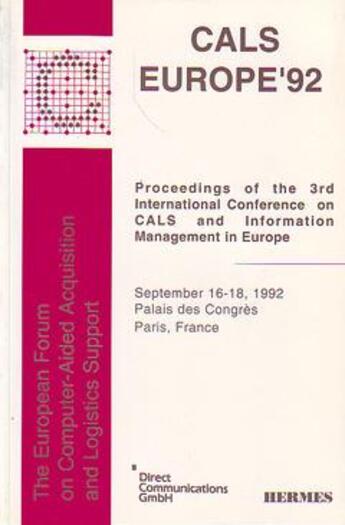 Couverture du livre « Cals europe'92 : proceedings of the 3rd international conference on cals & information management eu » de Wcga Europe aux éditions Hermes Science Publications