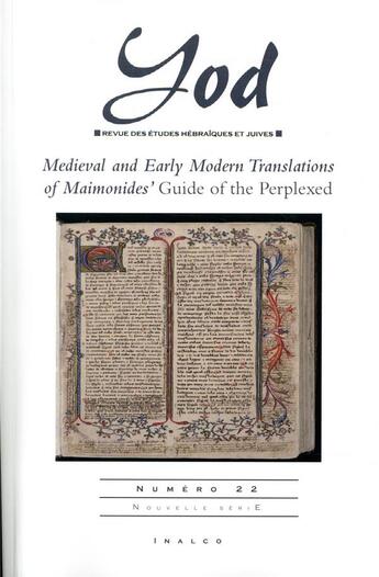 Couverture du livre « Medieval and early modern translations of Maimonides ; guide of the perplexed » de Alexandro Guetta et Diana Di Segni aux éditions Les Presses De L'inalco