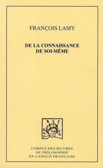 Couverture du livre « De la connaissance de soi meme » de François Lamy aux éditions Pu De Dijon