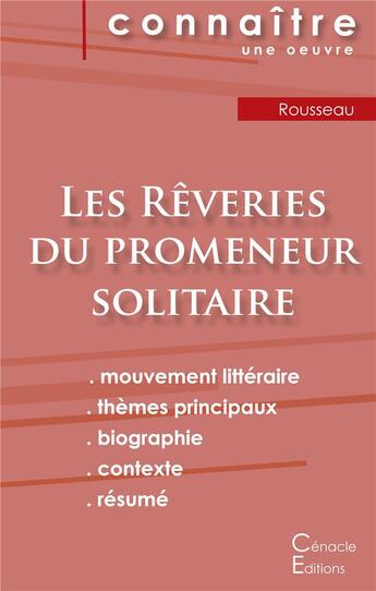 Couverture du livre « Fiche de lecture les rêveries du promeneur solitaire de Jean-Jacques Rousseau » de  aux éditions Editions Du Cenacle