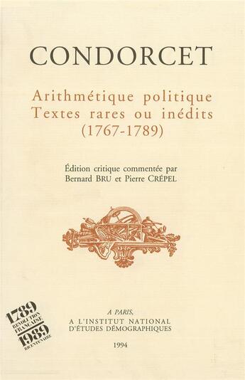 Couverture du livre « Arithmétique politique » de Nicolas De Condorcet aux éditions Ined