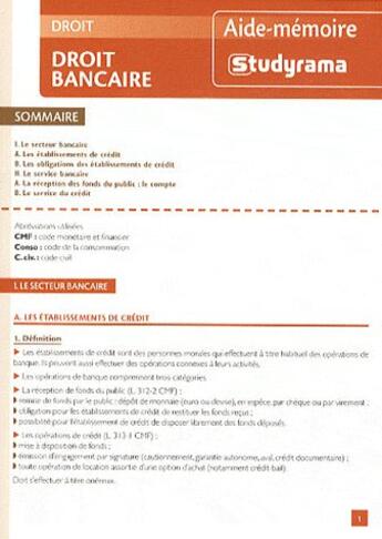 Couverture du livre « Droit bancaire » de  aux éditions Studyrama