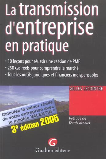 Couverture du livre « Transmission d'entreprise en pratique, 3eme edition (3e édition) » de Gilles Lecointre aux éditions Gualino