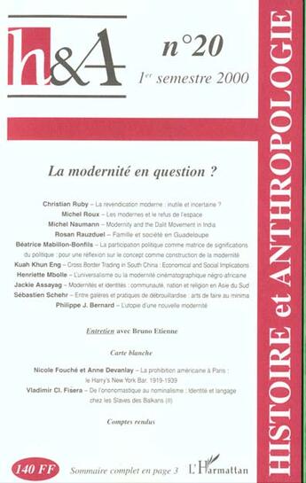 Couverture du livre « La modernite en question ? » de  aux éditions L'harmattan