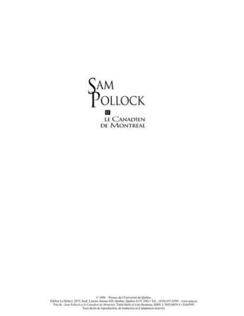 Couverture du livre « Sam Pollock et le Canadien de Montréal » de Taieb Hafsi et Line Bonneau aux éditions Presses De L'universite Du Quebec