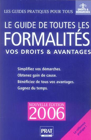 Couverture du livre « Le guide de toutes les formalites 2006 » de  aux éditions Prat